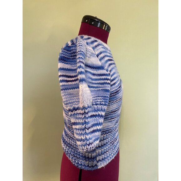 Vintage 1970s Hand Knitted Blue Variegated Crop Sweater Small - Picture 3 of 9